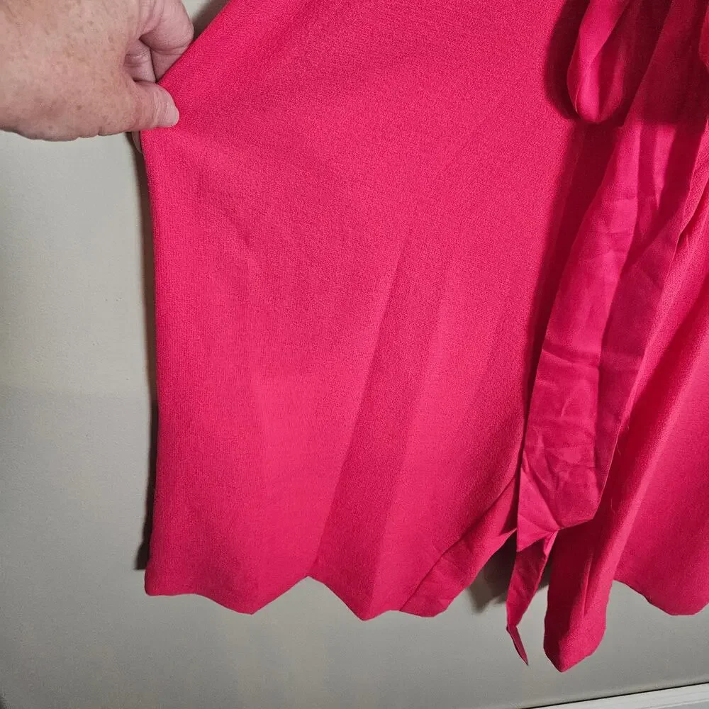 NWOT Eliza J Jumpsuit Hot Pink Faux Wrap Crop Wide Leg Sz 2 - Picture 8 of 16